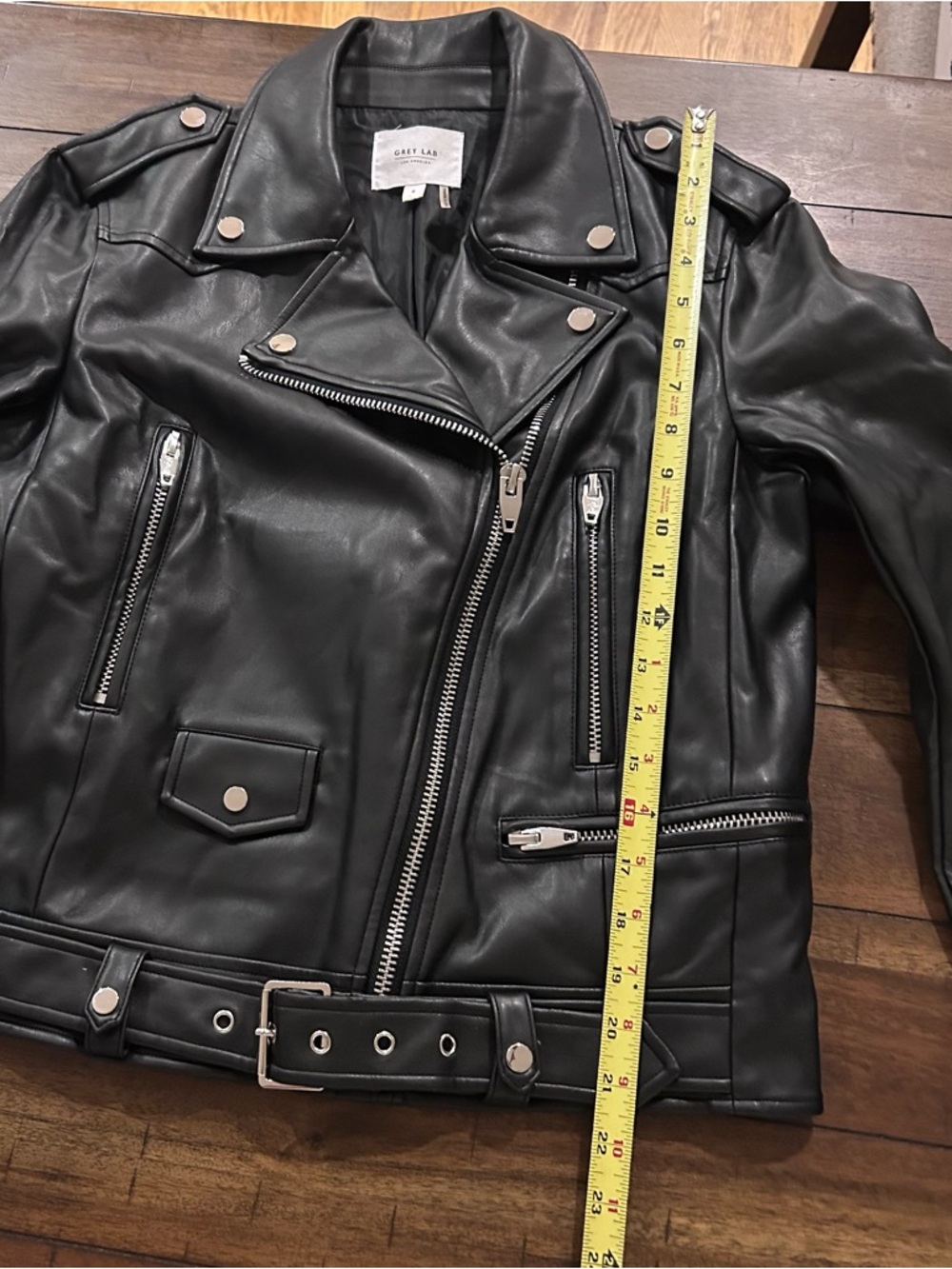 Grey Lab Anthropologie Faux Leather Biker Jacket Black Size Small - Picture 6 of 10